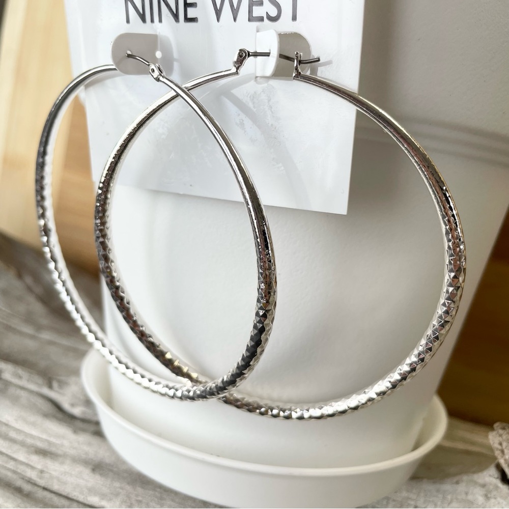 NWT NINE WEST large, oversized, silver hoop earrings - Picture 4 of 4